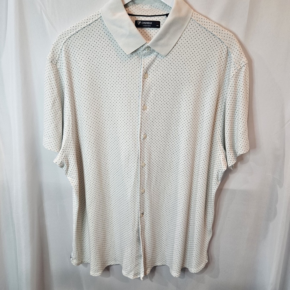 Cremieux Golf Classic Polo Sz XXL Cotton White Micro Geo Dot Pat Preppy Business